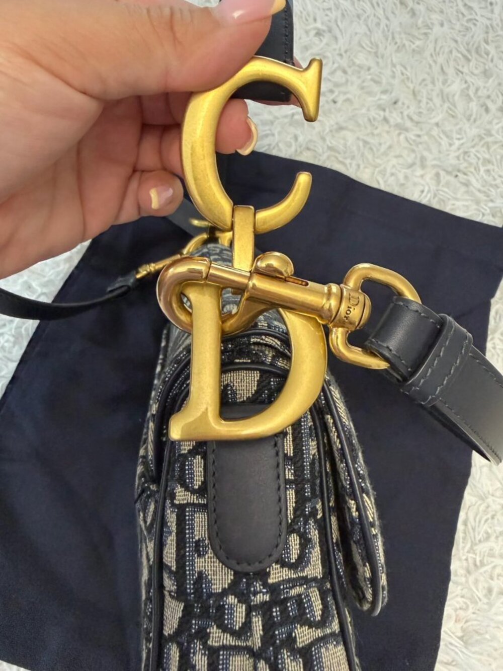 CHRISTIAN DIOR Oblique Saddle Bag With Strap in Blue - Picture 8 of 16